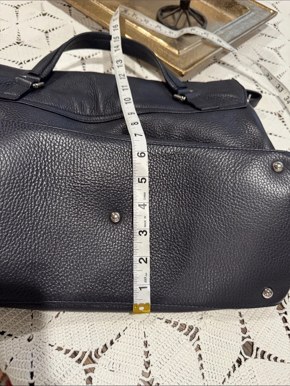 Zanellato Navy Studded Hammered Leather Crossbody Bag EUC